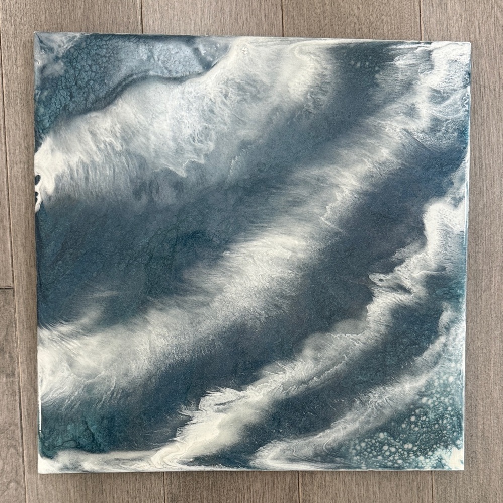 Abstract Blue and White Ocean Resin Art